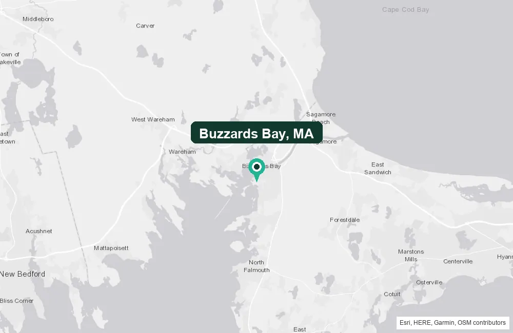 Map of Buzzards Bay, Massachusetts and the surrounding Barnstable County area service area